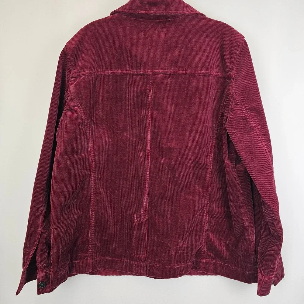 Talbots Corduroy Jacket Womens L Wine Maroon Button Front Classic Casual Trucker